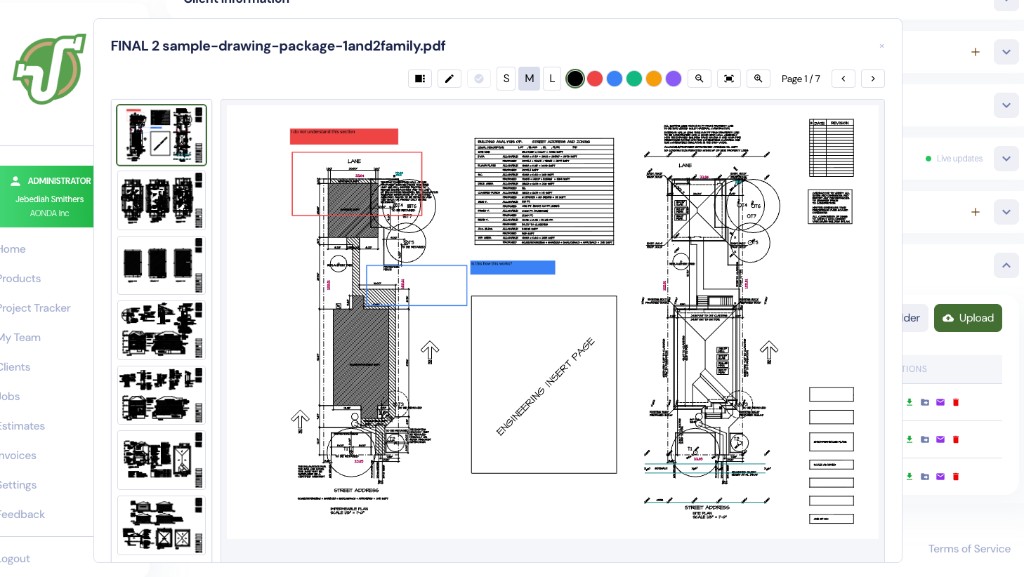 Architectural drawing viewer with markup tools for annotation and collaboration